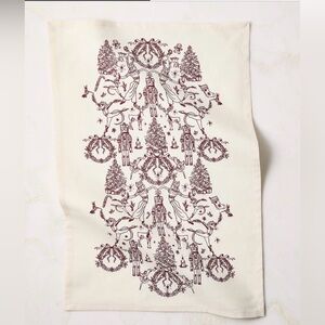 Nutcracker Kingdom White / Red Organic Cotton Tea towel Crate & Barrel 20x30 New